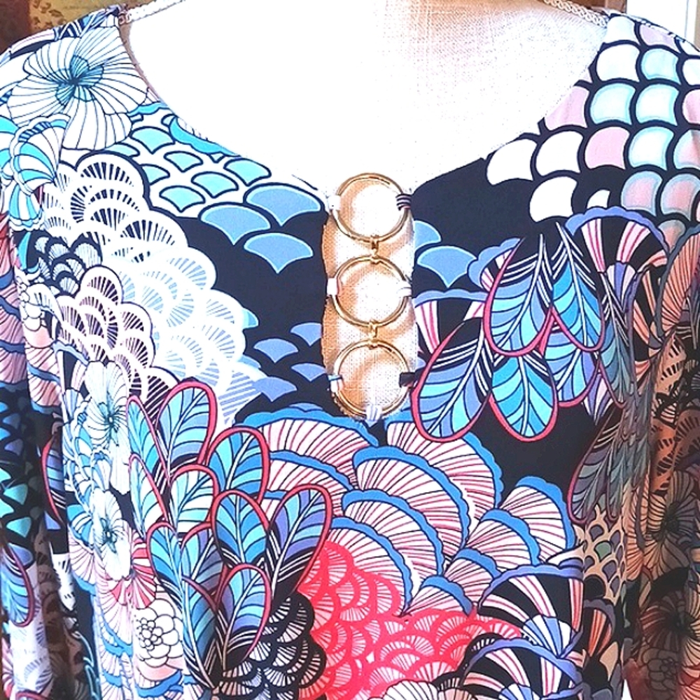 MSK Multi-Colored 3 Ring Mid-Sleeve Super Cute Dress Size XL